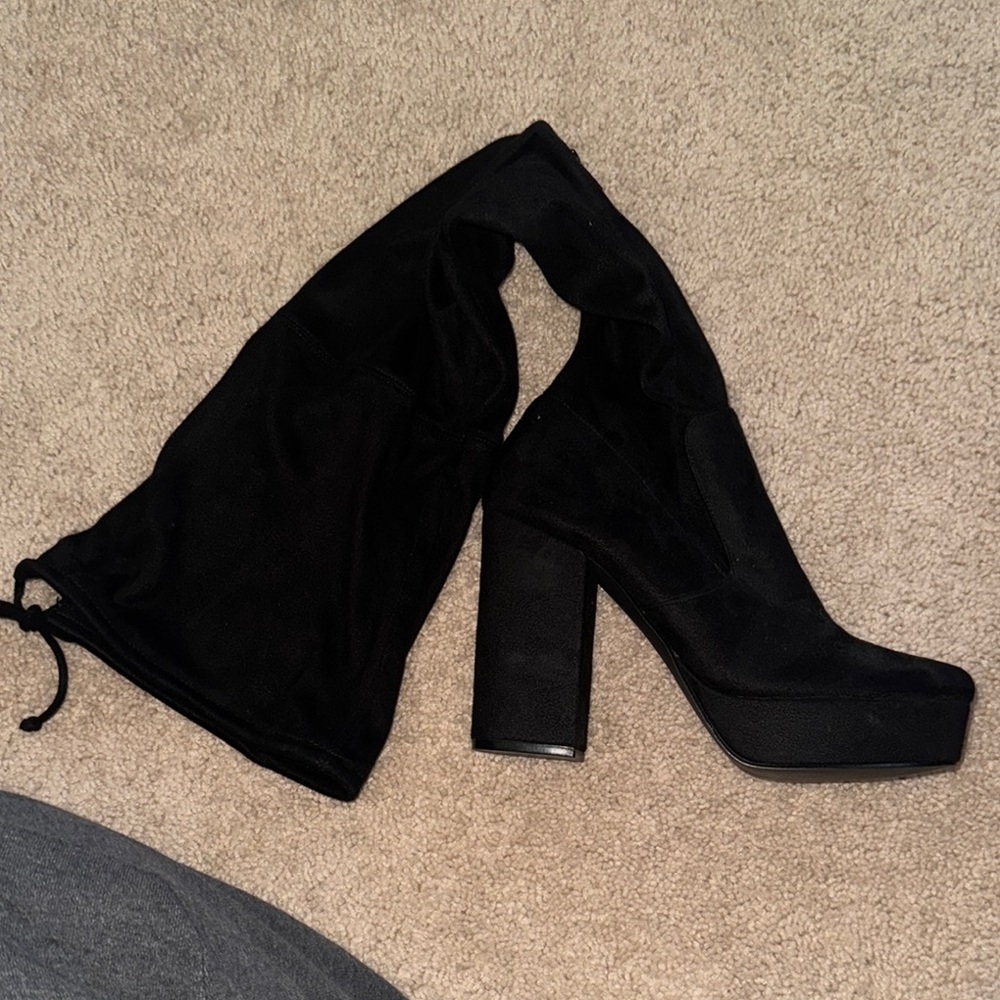 Black Suede Women's Knee-High Boots - Picture 3 of 5